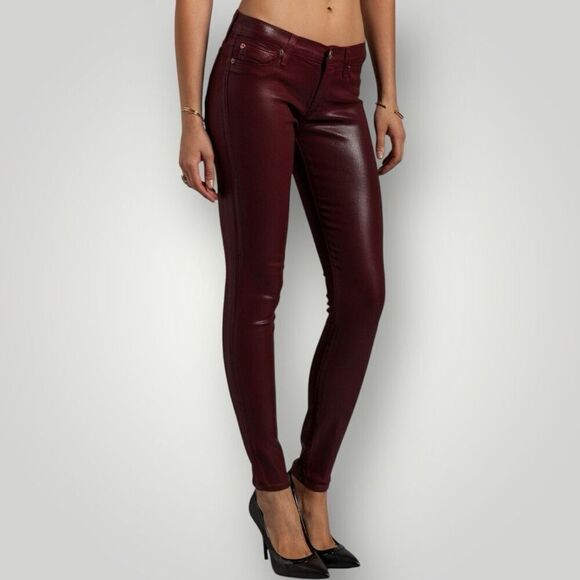 HUDSON JEANS Burgundy Krista Wax-Coated Skinny Jeans | NWT | Size 32 - Picture 1 of 8